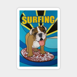 surfing English bulldog Magnet