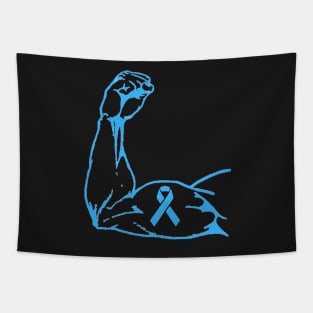 Flexed arm with a Light Blue Awareness Ribbon Tapestry