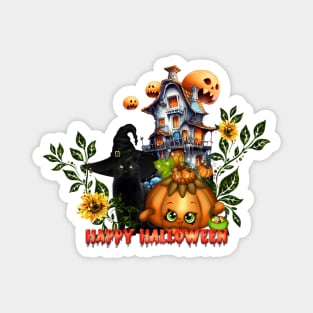 Happy halloween wish you the cute pumpkin and the black cat Magnet