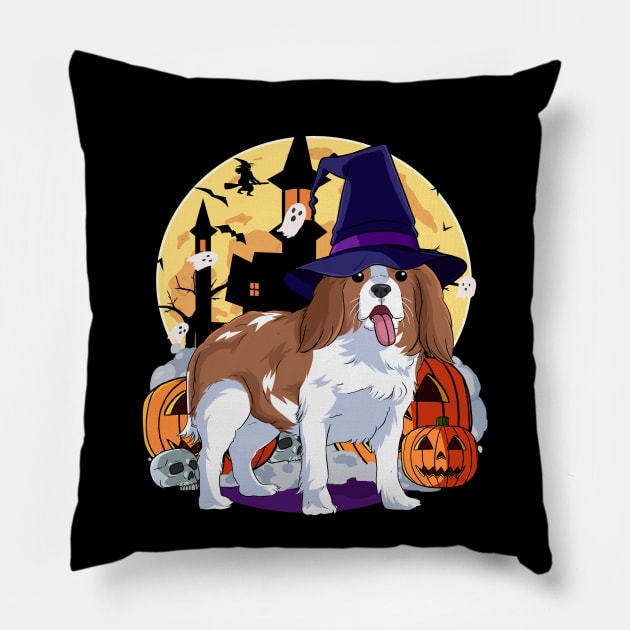 Cavalier king charles spaniel Halloween Witch Pumpkin Pillow by Noseking