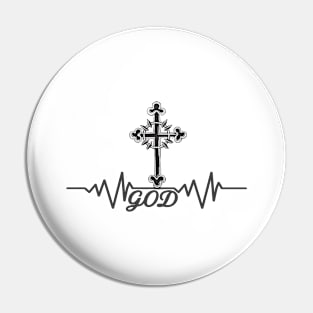 Heartbeat Pulse God Cross Christian Faith Pin