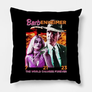 Barbenheimer The World Changes Forever Vintage Pillow