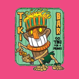 Tiki Bar, Happy Tiki on Ukulele, Go Tiki for Drinki T-Shirt