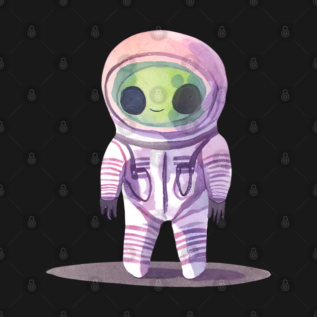 Cute Watercolor Alien in a Spacesuit by FarmOfCuties
