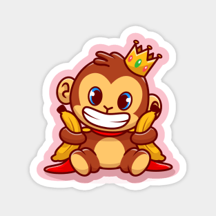 Cute King Monkey Holding Banana Cartoon Magnet