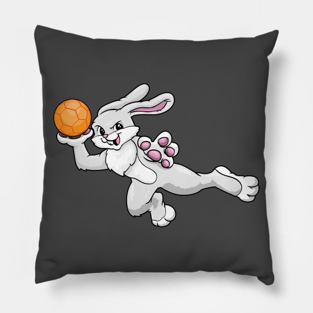 Rabbit as handball player with handball Pillow by Markus Schnabel