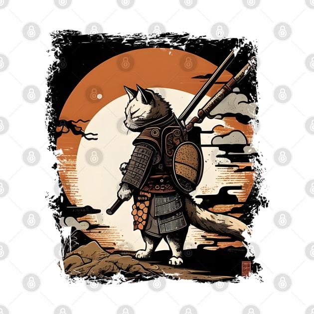 Cat Samurai Katana Sword And Japanese Kanji by Felix Rivera