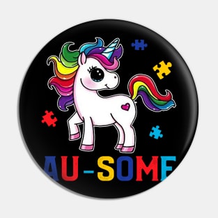 Au-some Funny Unicorn Autism awareness Puzzle Piece shirt tee Pin