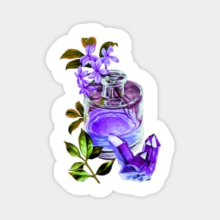 Flowers in a glass bottle and quartz - Artwork Magnet