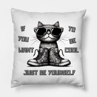 If You Want To Be Cool Just Be Yourself Funny Cat Pillow