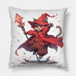 Cute Red Mage Cat Hero Pillow