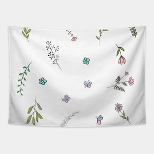 Minimalist Flowers, Leaves and Butterflies Tapestry