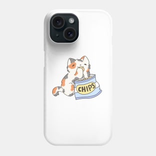 Calico snacking on chips Phone Case