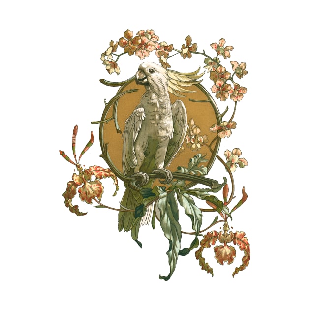 Vintage Cockatoo Bird with Orchids by MasterpieceCafe