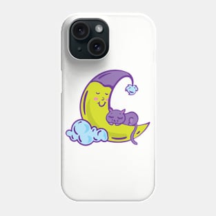 Sleeping moon with cat Phone Case