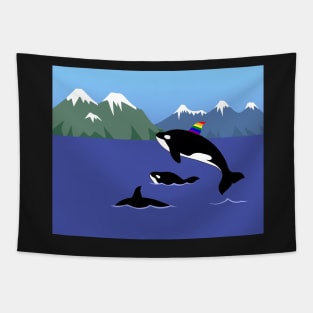 Gay pride orca killer whale. Wildlife mammal nature concept. Tapestry