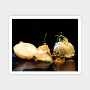 Garlic, Onion, and Honey - Baroque Inspired Dark Still Life Photo Magnet