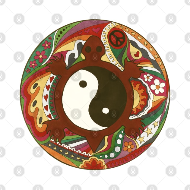 Vintage Psychedelic Yin Yang Turtle by Kellie Espie Art