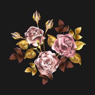 Pink Gold Roses with pink leaves T-Shirt