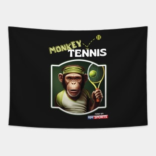 Monkey Tennis Funny Print on Black Tapestry