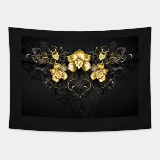 Symmetrical Pattern with Black Orchids Tapestry