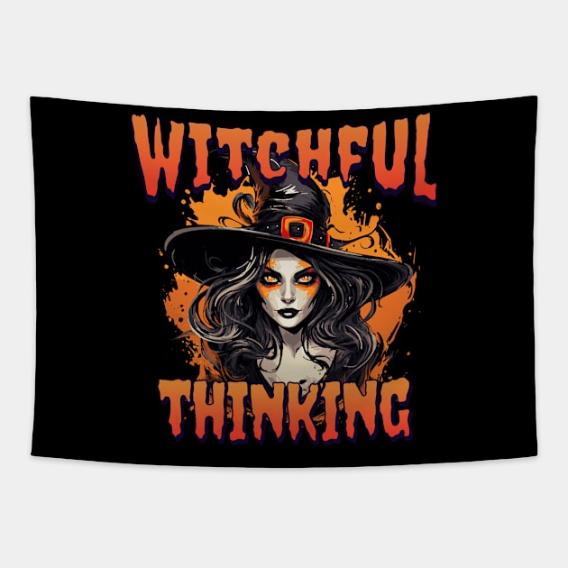 Witchful Thinking Halloween Witch Tapestry by Luvleigh