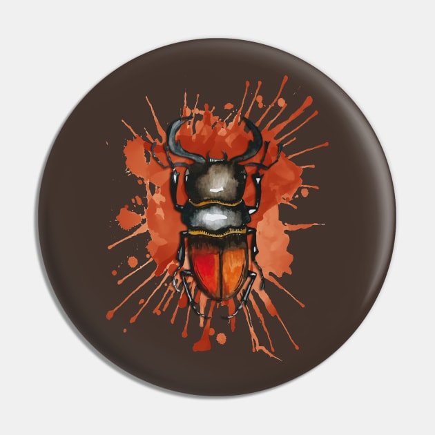 Beautiful Watercolor crawling BUG Red Brown Pin by EDDArt