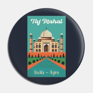 A Vintage Travel Art of the Taj Mahal in Agra - India Pin