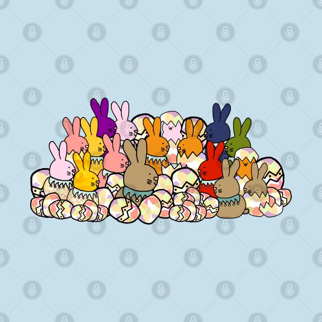Easter Bunny Rabbits Chicks and Easter Eggs by ellenhenryart