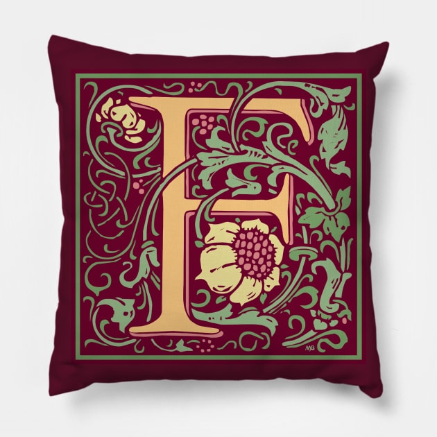 William Morris Vintage Letter F Pillow by MatchbookGraphics