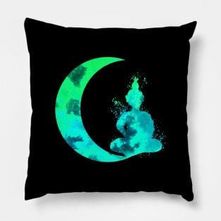 Turquoise Crescent Moon and Buddha Pillow