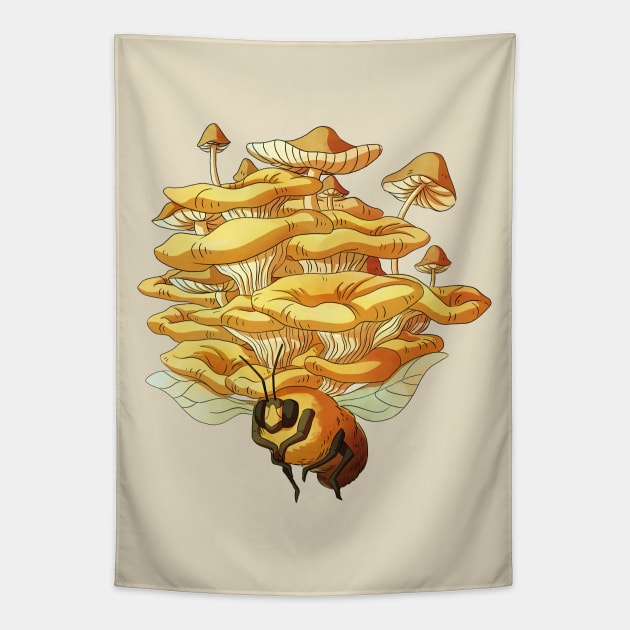 Bee a fungi Tapestry by Victoria Hamre
