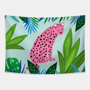 Pink leopard in the jungle Tapestry