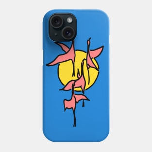 Pink Flamingos Fly, with the sun set behind them. Phone Case