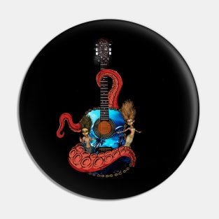 Awesome fantasy guitar with cute mermaids and tentacle Pin