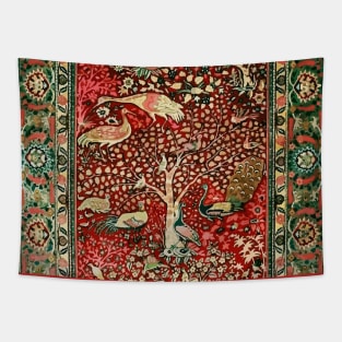 Antique Persian Rug Bird Tree Flowers ca. 1600 Print Tapestry