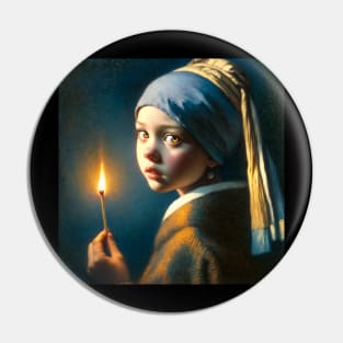 Illuminated Grief: The Match Girl's Lament - Vermeer's Vision Reimagined Pin
