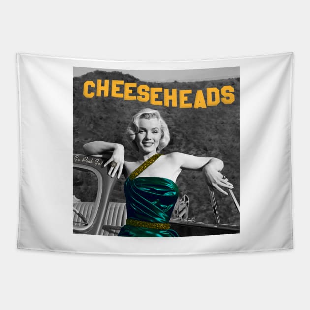 Marilyn at the Cheeseheads Sign in Hollywood Tapestry by Rad Love