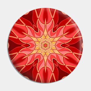 Cartoon Mandala Flower Red and Orange Pin