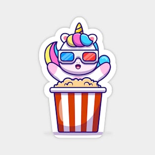 Cute Unicorn Eating Popcorn Magnet