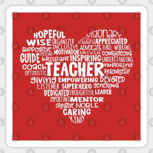 Teacher Heart Word Cloud - Teacher - Sticker