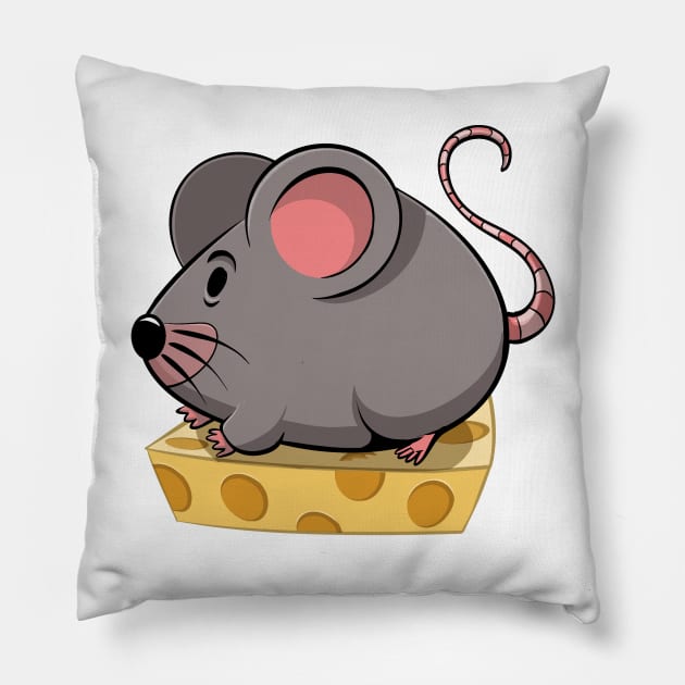 Little Mouse on Cheese Pillow by Black Tee Inc