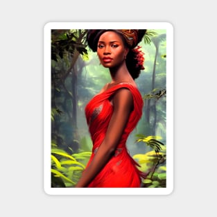 Safari Queen: Majestic African Woman in Red Feather Robe Magnet