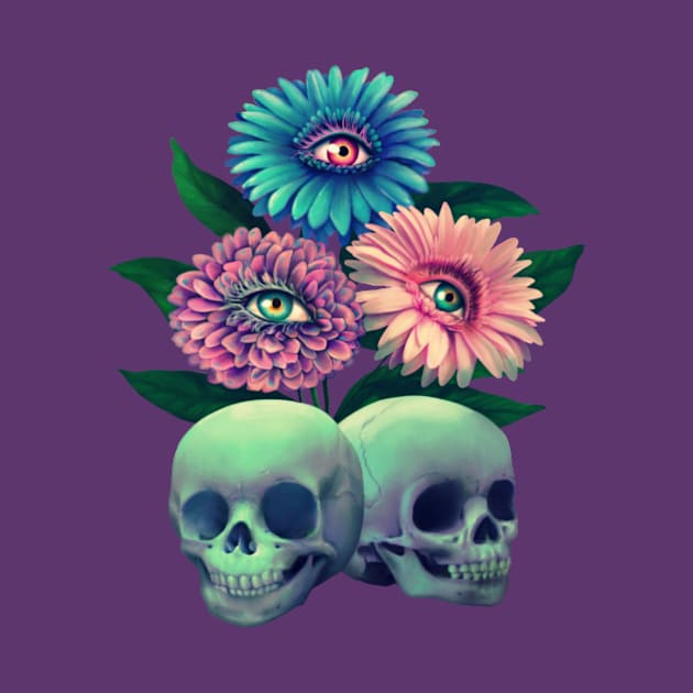 Skulls and eye-flowers by Lyara Costa
