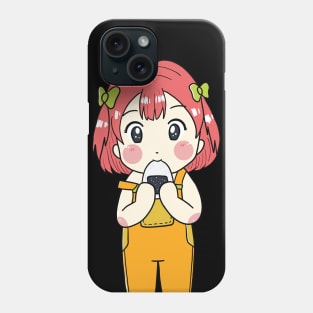 Kawaii Chibi Anime Girl eating a rice ball Phone Case