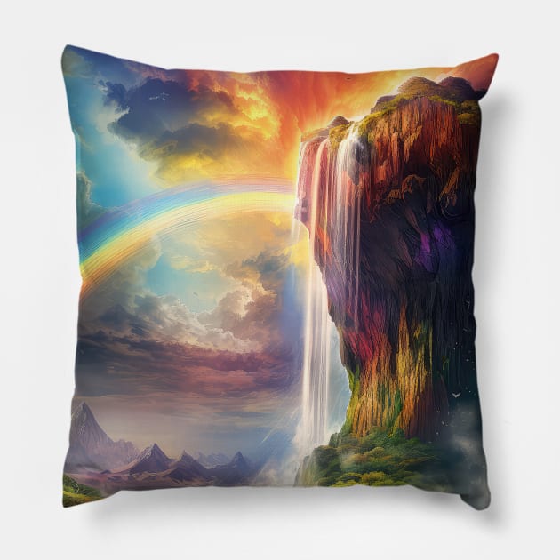 Waterfall and Rainbow Pillow by Elisabeth Lucas