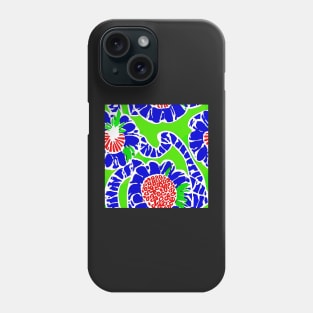 Lime green and blue retro flowers Phone Case