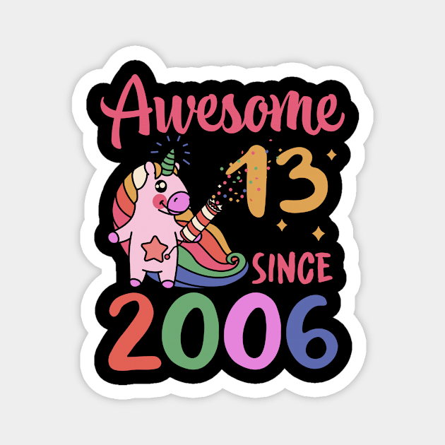 Unicorn 13th Birthday Party Girl 13 Years Old Magnet by folidelarts
