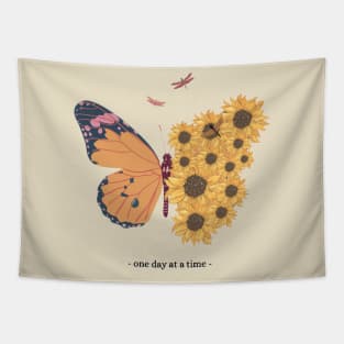 One day at a time x Sunflower Butterfly Tapestry