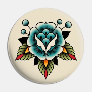 Blue Folk Rose Pin